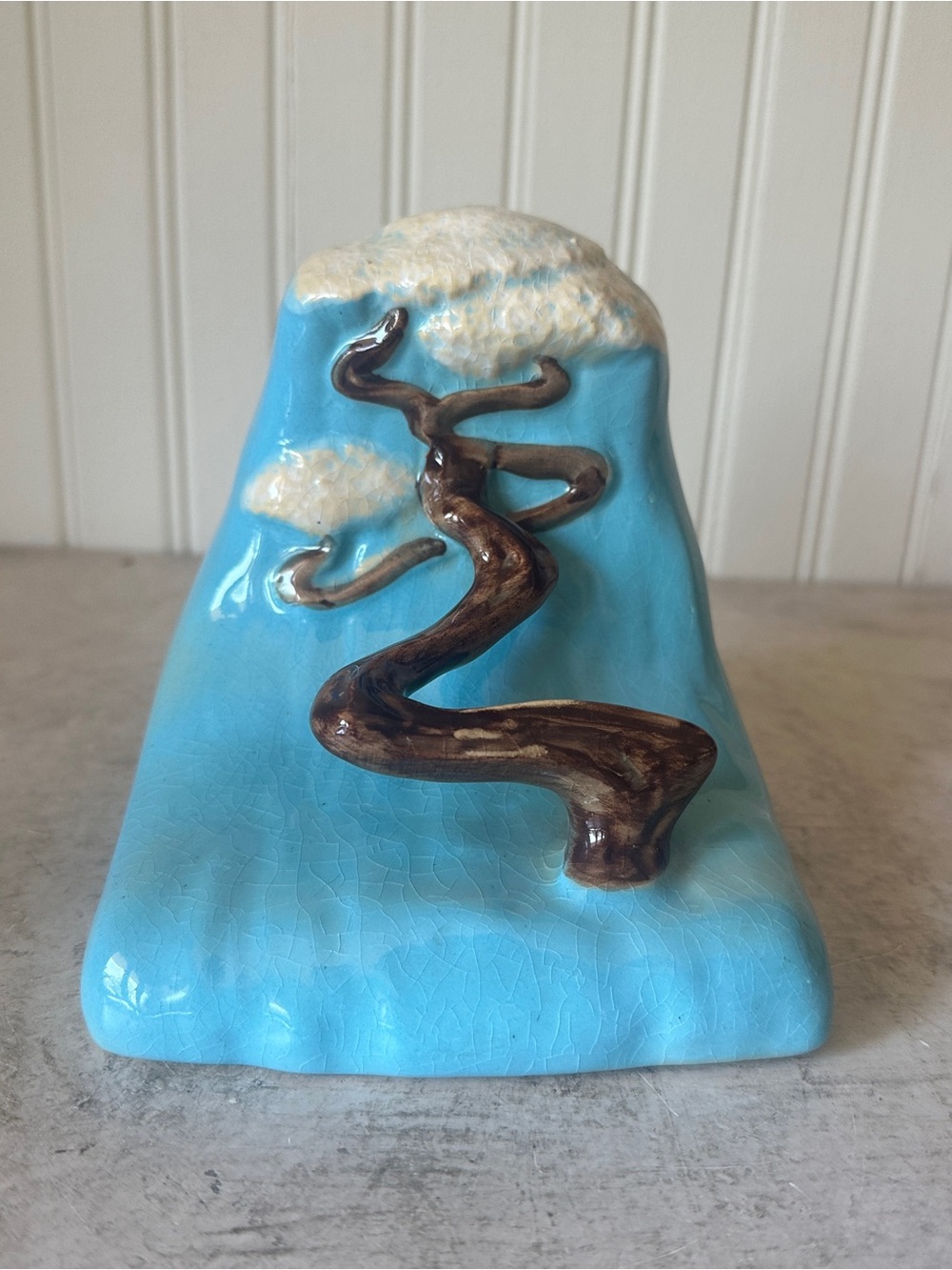 Roseville Pottery Ming Tree Bookend 559 Aqua Blue 1949 MCM 6” x 5”